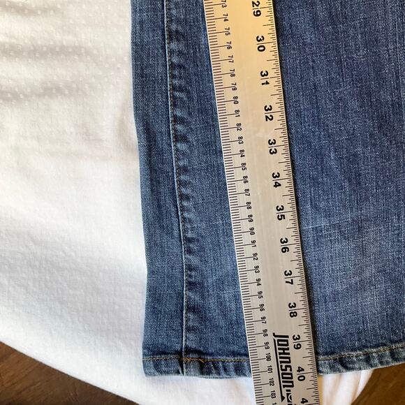 Seven 7 Women Flared Jeans size 30 Blue Low Rise Stretch Beaded - Picture 3 of 12